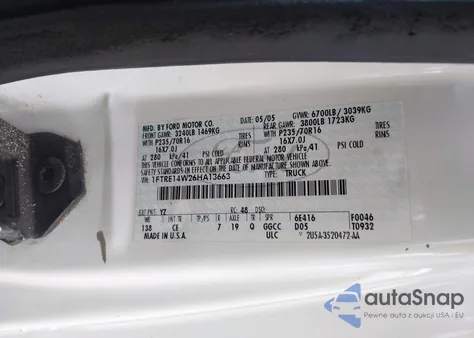 2006 Ford E-150 Commercial/Recreational z USA, uszkodzony, nr VIN 1FTRE14W26HA13663